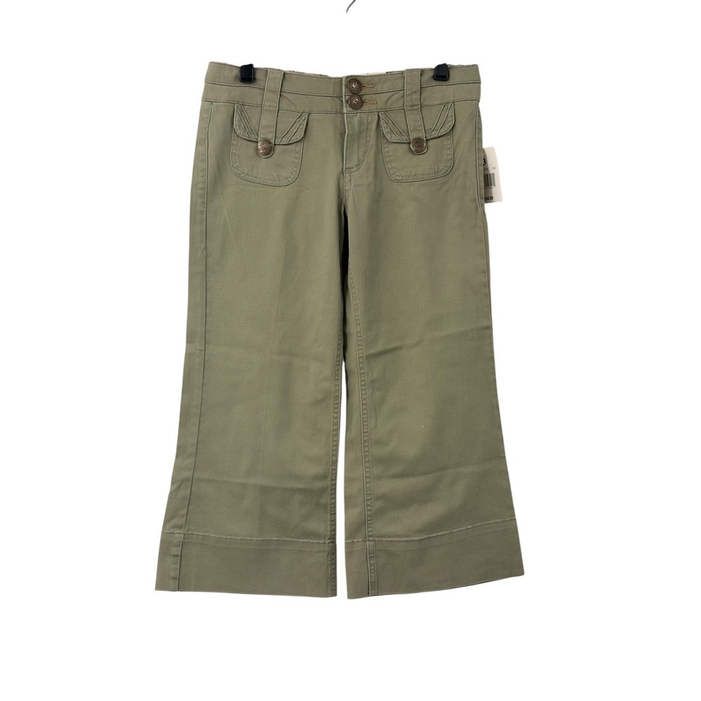 NWT Rewind Womens Olive Green Wide Leg Cropped Utility Pants Pockets Size 3